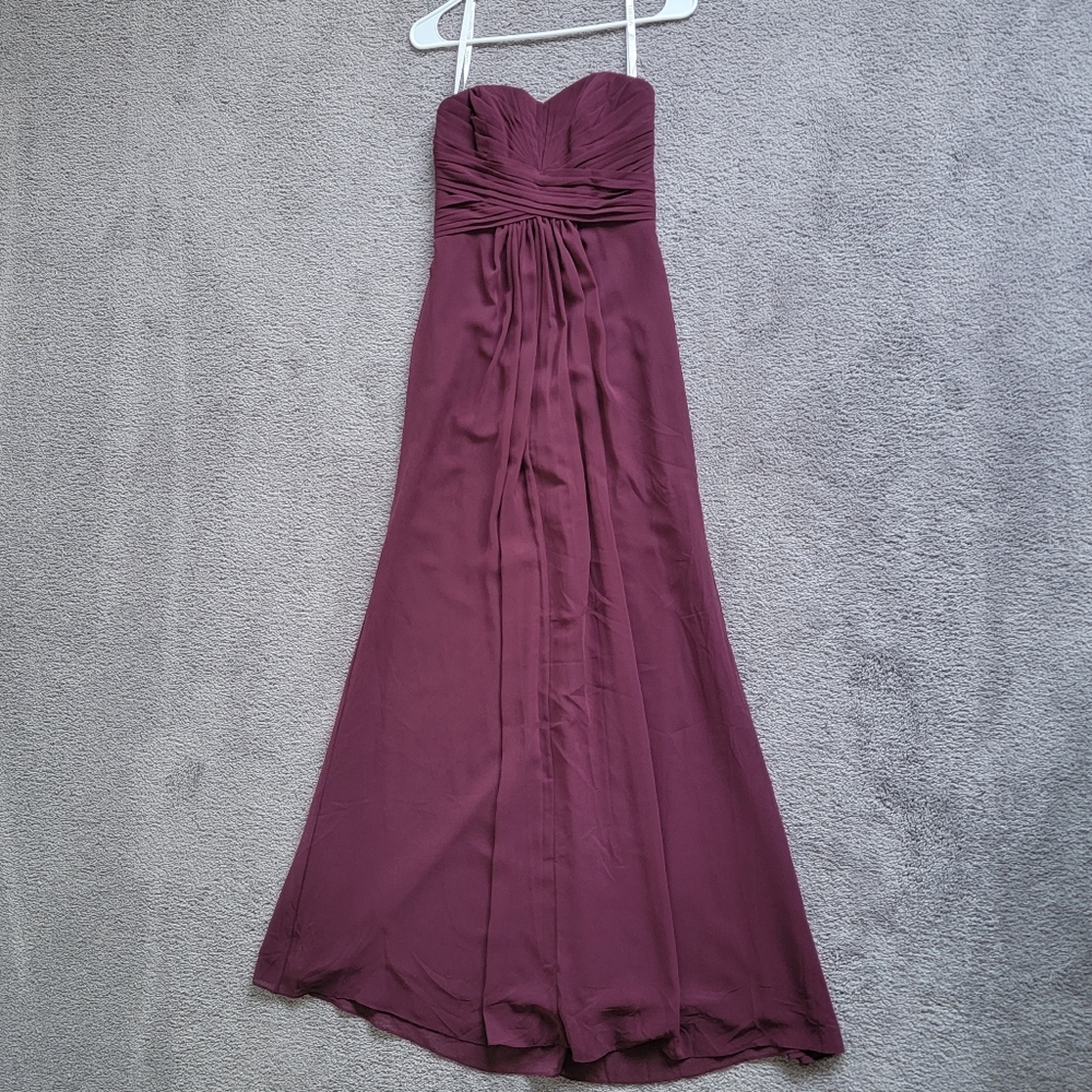 David's Bridal Strapless Bridesmaid Dress in Wine Color